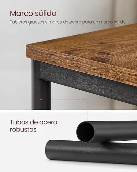 VASAGLE 3 niveles acero, mesita de noche marrón rústico + negro tinta de tablero de aglomerado sobre tubo de acero — imagen 6 de 6