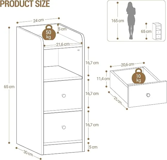 Hzuaneri cajones intercambiables, mesita de noche blanco de tablero de madera de ingeniería — imagen 3 de 6