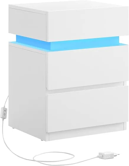 VASAGLE KAILYN LED, mesita de noche blanco nube de tablero de aglomerado de 15 mm