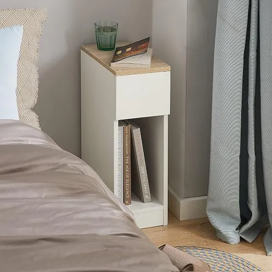 SoBuy estrecha 20 cm, mesita de noche blanco de mdf y tablero de partículas clase e1 — imagen 2 de 6