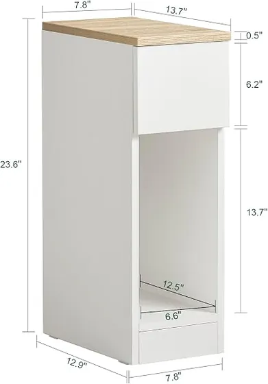 SoBuy estrecha 20 cm, mesita de noche blanco de mdf y tablero de partículas clase e1 — imagen 3 de 6