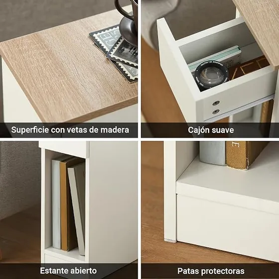 SoBuy estrecha 20 cm, mesita de noche blanco de mdf y tablero de partículas clase e1 — imagen 6 de 6