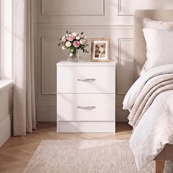 Vida Designs guías metálicas, mesita de noche blanco de tablero con acabado mate en tono fresno — imagen 2 de 6