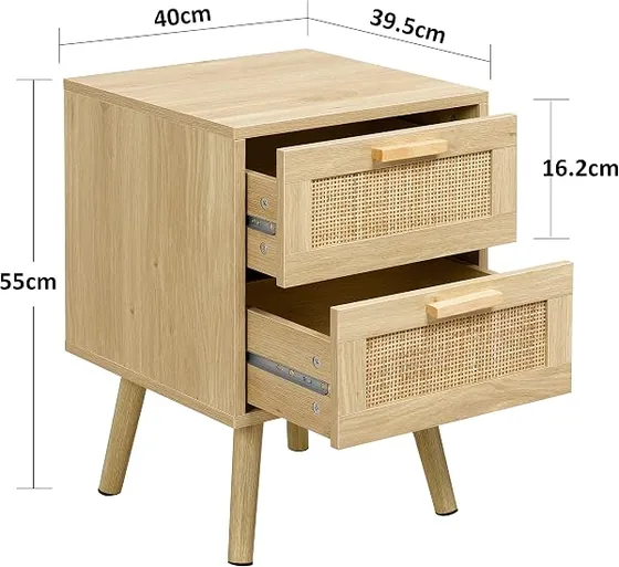 Finnhomy ratán (pack 2), mesita de noche ratán de madera con frentes de ratán natural tejido — imagen 3 de 6