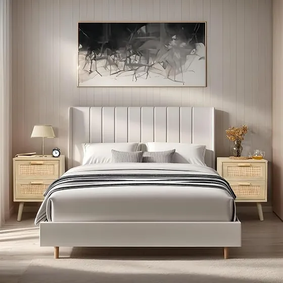 Finnhomy ratán (pack 2), mesita de noche ratán de madera con frentes de ratán natural tejido — imagen 6 de 6