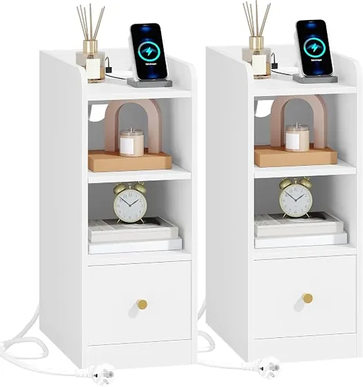 Hzuaneri carga USB-C (pack 2), mesita de noche blanco de tablero de madera de ingeniería