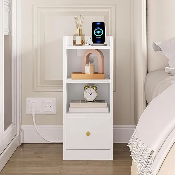 Hzuaneri carga USB-C (pack 2), mesita de noche blanco de tablero de madera de ingeniería — imagen 2 de 6
