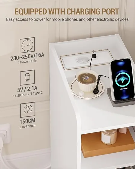 Hzuaneri carga USB-C (pack 2), mesita de noche blanco de tablero de madera de ingeniería — imagen 4 de 6