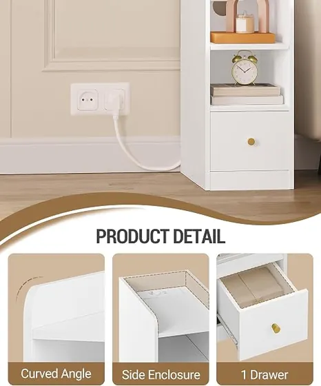 Hzuaneri carga USB-C (pack 2), mesita de noche blanco de tablero de madera de ingeniería — imagen 5 de 6