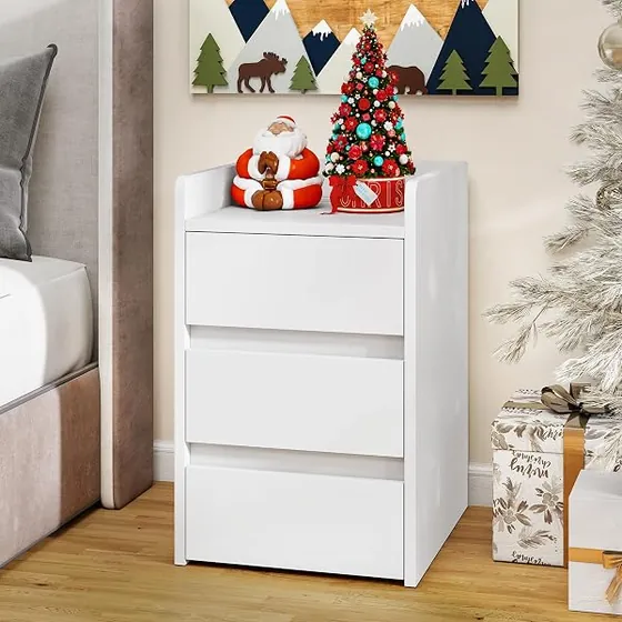 YITAHOME MDF hidrófugo, mesita de noche blanco de tablero mdf resistente al agua