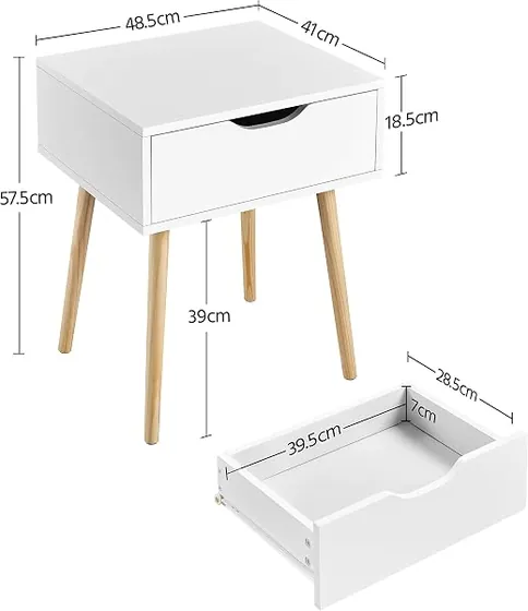 Yaheetech nórdica (pack 2), mesita de noche blanco de mdf con certificación e1 y patas de madera maciza — imagen 3 de 6