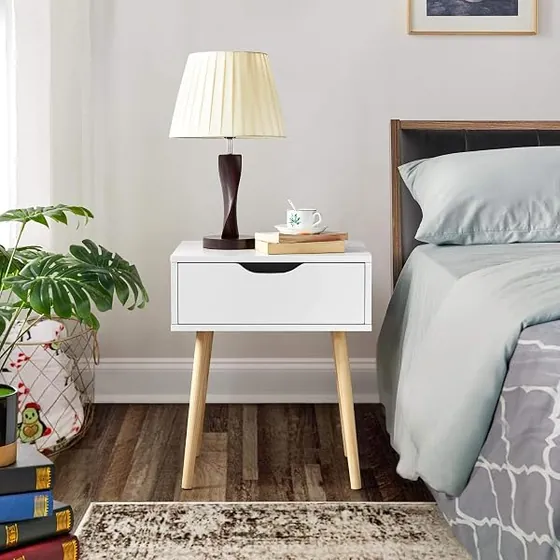 Yaheetech nórdica (pack 2), mesita de noche blanco de mdf con certificación e1 y patas de madera maciza — imagen 4 de 6