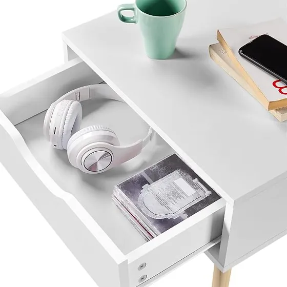 Yaheetech nórdica (pack 2), mesita de noche blanco de mdf con certificación e1 y patas de madera maciza — imagen 6 de 6