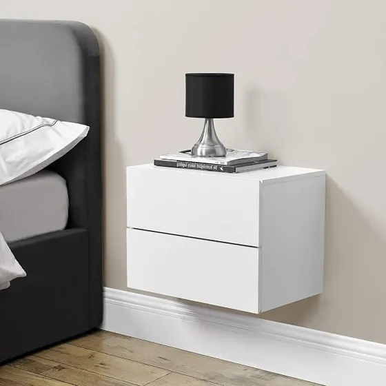 [en.casa] Ampfing flotante, mesita de noche blanco de aglomerado resistente con acabado liso