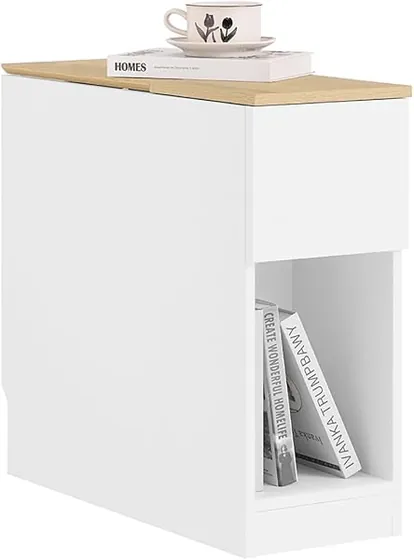 SoBuy estrecha 25 cm, mesita de noche blanco y natural de tablero pb de grado e1