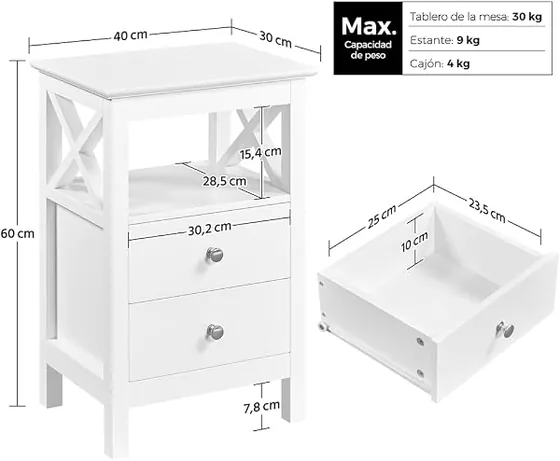 Yaheetech detalle en X, mesita de noche blanco de paneles de mdf e1 con pintura resistente al agua — imagen 3 de 6