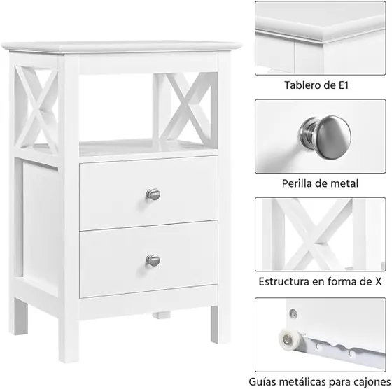 Yaheetech detalle en X, mesita de noche blanco de paneles de mdf e1 con pintura resistente al agua — imagen 4 de 6