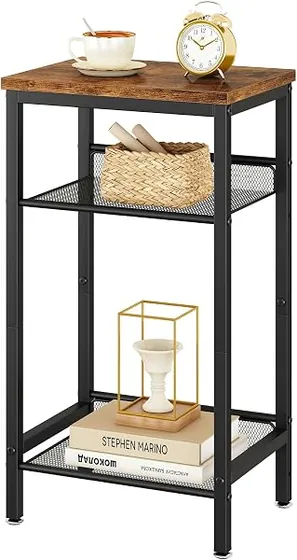 YMYNY industrial 73 cm, mesita de noche marrón de tablero de partículas resistente al agua sobre estructura metálica