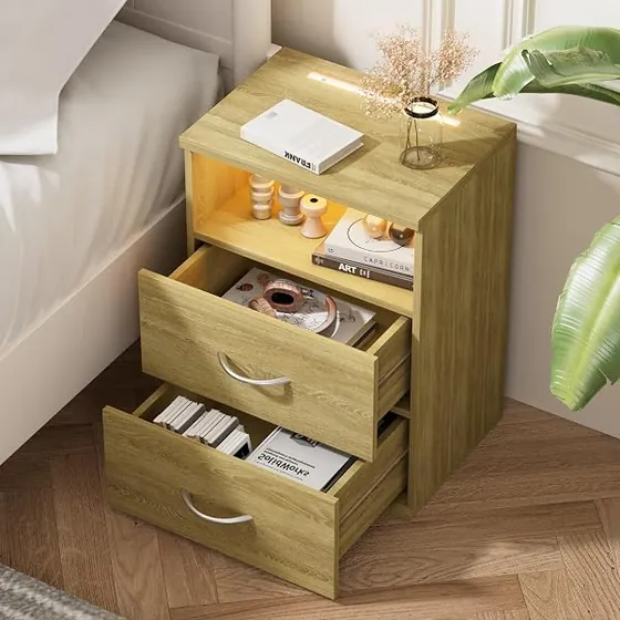 CASARIA Jamie luz táctil (pack 2), mesita de noche roble de tablero de madera de ingeniería en acabado roble — imagen 2 de 6