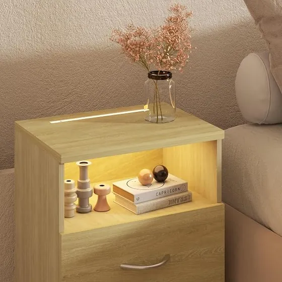 CASARIA Jamie luz táctil (pack 2), mesita de noche roble de tablero de madera de ingeniería en acabado roble — imagen 4 de 6
