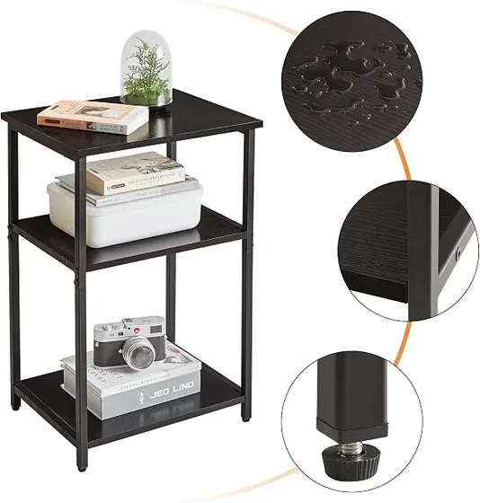 IBUYKE 3 niveles negro, mesita de noche negro de tablero de partículas sobre marco de metal negro — imagen 6 de 6