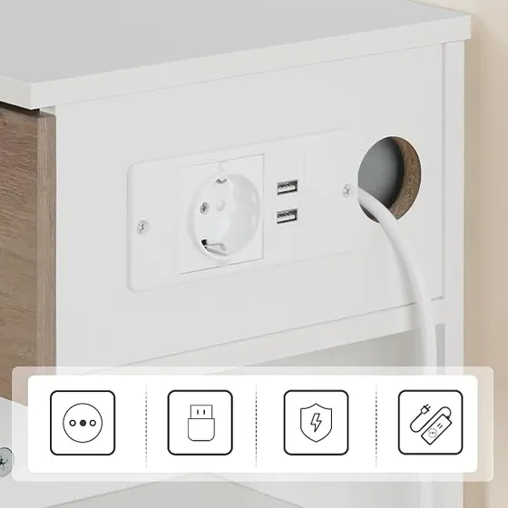 HOOBRO suspendidas con carga (pack 2), mesita de noche blanco y gris de aglomerado de alta calidad — imagen 5 de 6