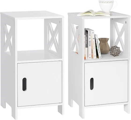 WOLTU blanca 30 × 30 (pack 2), mesita de noche blanco de mdf p2 con laca ecológica