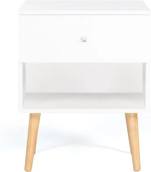 IDMarket Emmie (pack 2), mesita de noche blanco de tablero de partículas de 15 mm con patas de madera — imagen 3 de 6