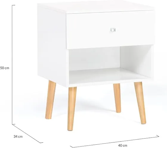IDMarket Emmie (pack 2), mesita de noche blanco de tablero de partículas de 15 mm con patas de madera — imagen 5 de 6